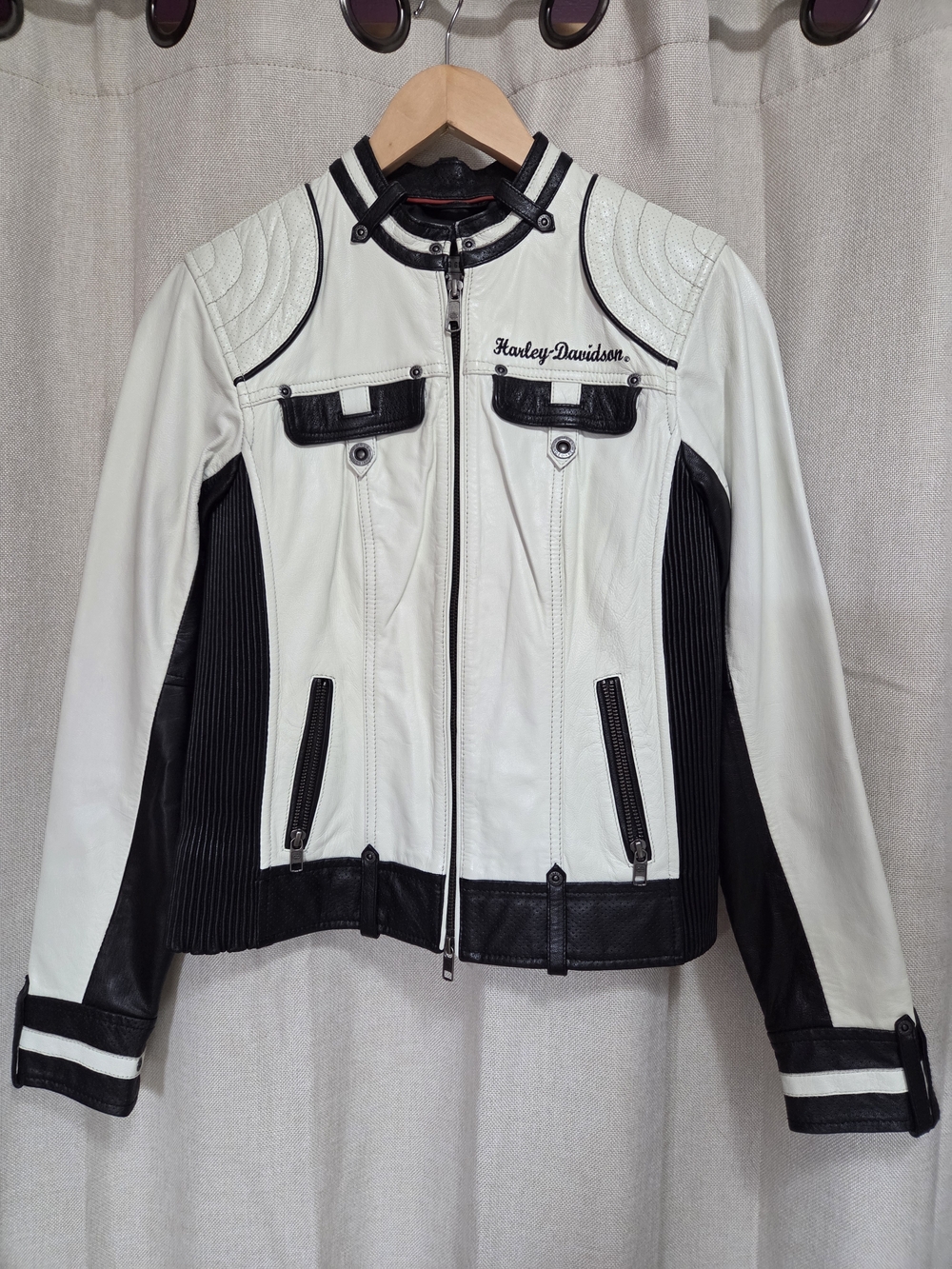 Harley-Davidson Women's White & Black Leather Motorcycle Jacket